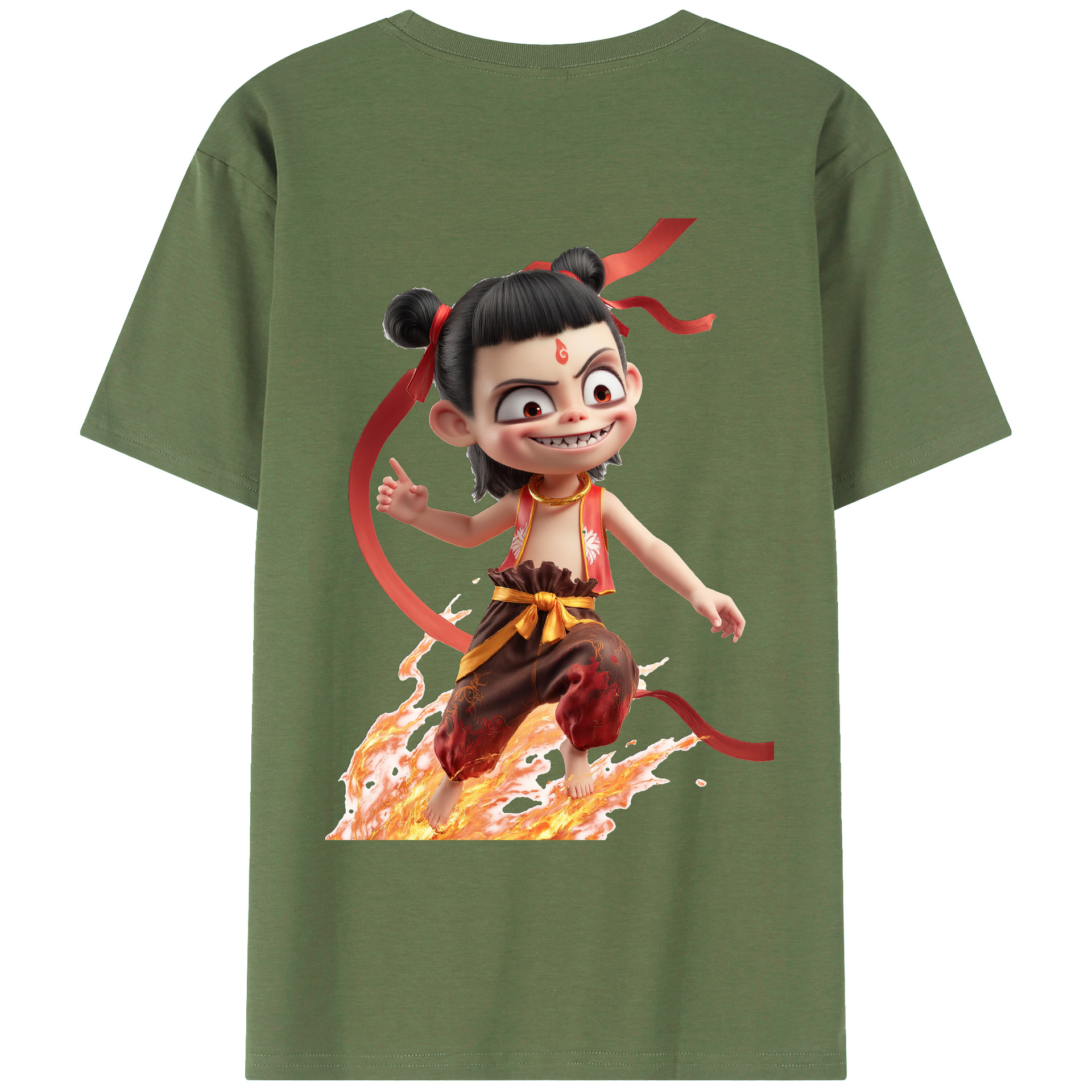 （画像用） Ne Zha 2 ナタ 魔童の大暴れ 綿100％ メンズ半袖Tシャツ（バックプリント） 通気性
